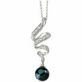 14K White Gold 8mm Black Cultured Pearl and 1/5 CTW Diamond Necklace